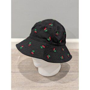 Urban Outfitters Black Embroidered Fruit Bucket Hat Cap Novelty Cherry